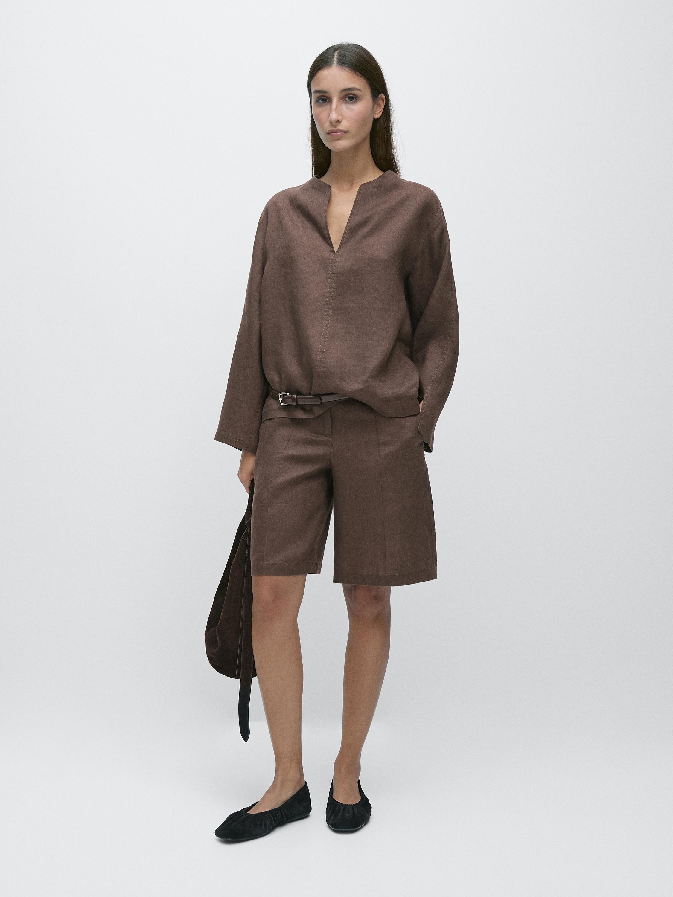 Blouse surpiquée 100 % lin